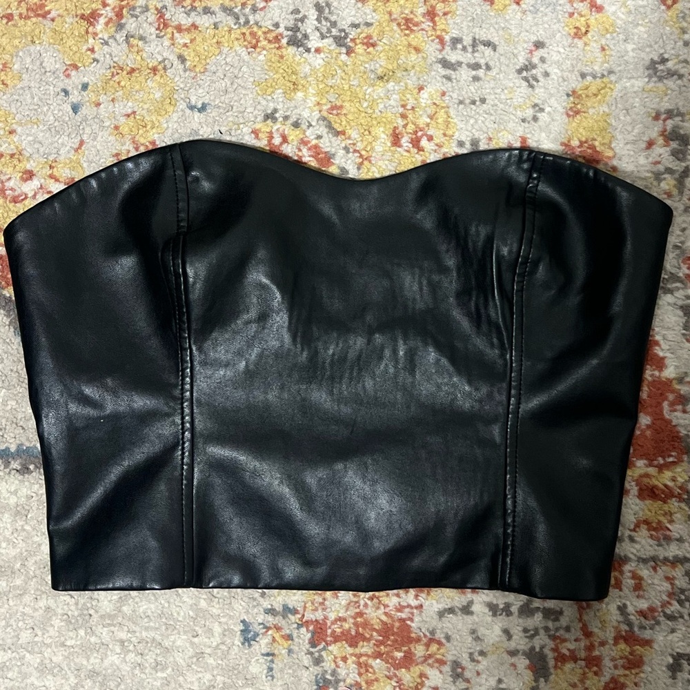 Babaton Black Leather Crop Top